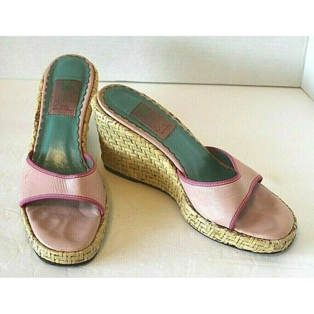Lilly Pulitzer Espadrilles Italian Pink Slides Wedge Shoes Sandal Womens 8.5